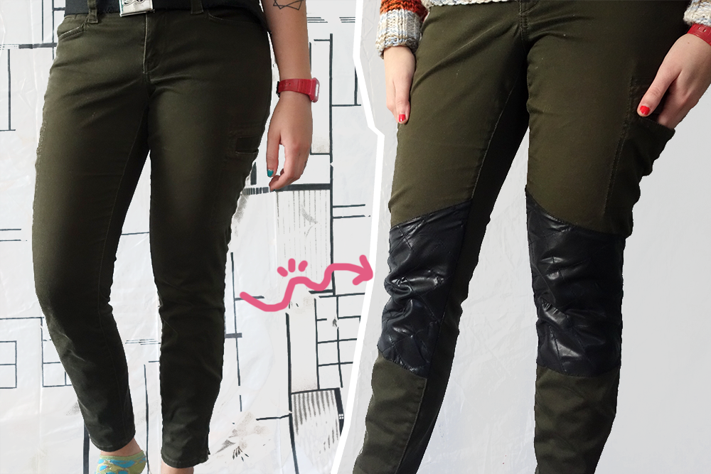 Faux Leather Knee Patch Pants 